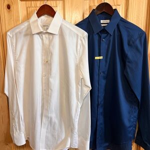 Calvin Klein BarIII White Navy Dress Shirts 15-15.5 34/35 Slim Fit WORN ONCE